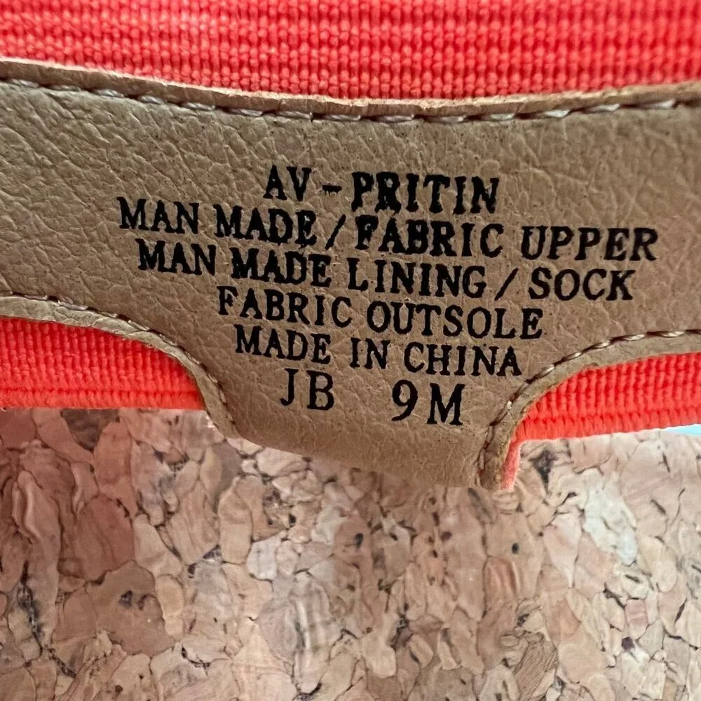 Adrienne Vittadini Size 9M Women Orange Wedge Slip on AV-Pritin Cork Sandals